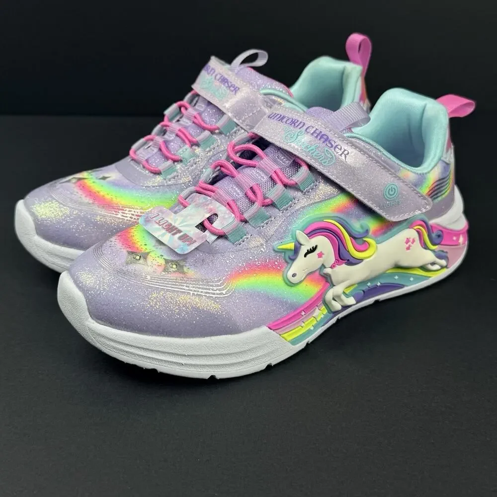 Skechers S Lights Unicorn Chaser Kids Size 12 Lavender Light Up Sneakers New